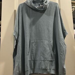 Barefoot Dreams pullover poncho hoodie boxy cape lightweight rib trim one size